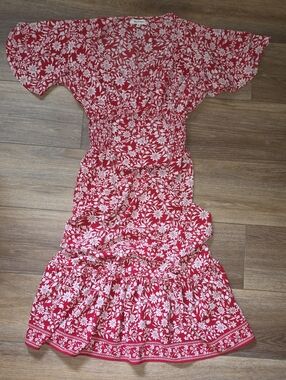 Max Studio Red Floral Midi Dress with White Print